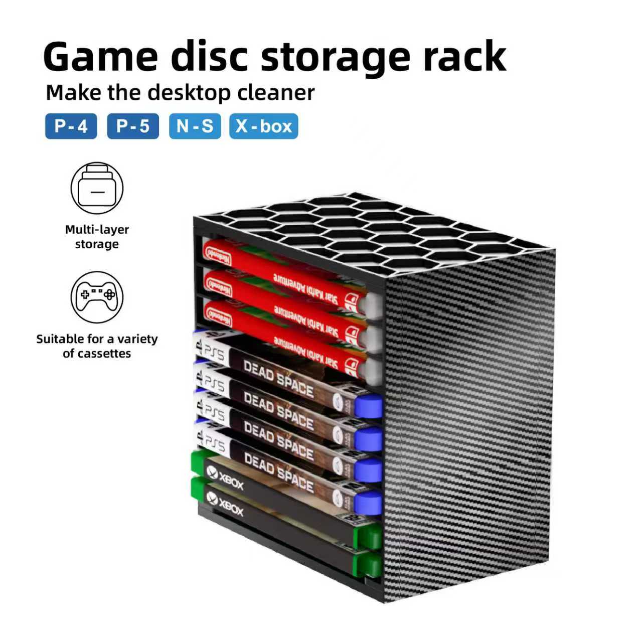 Gaming Console Organizer - Çok Katmanlı Oyun Kartuşu Saklama Rafı,